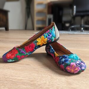 Gorgeous multicolored floral embroidered ballet flats by The Root Collective